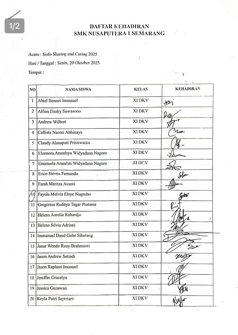 Absensi peserta day 1 SMK Nusaputera